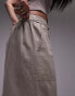 Topshop linen low rise draw cord waist straight leg trouser in beige