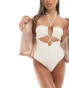 New Look crochet halter swimsuit in cream