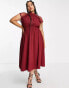 Liquorish Curve a line lace detail midi dress in burgundy