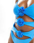 Candypants cut out swimsuit in baby blue with flower corsage detail