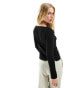 Mango slash neck long sleeve top in black