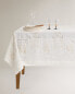 Embroidered linen blend tablecloth