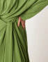 ASOS EDITION soft pleat maxi dress with buckle back detail in green