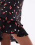 Topshop double ruffle knee length skirt in red and black floral