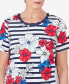 Women's Floral Stripe Braided Neck Tee