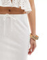 Bershka tie waist linen maxi skirt in white