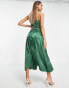 Glamorous asymmetric strap midi shift dress in green jacquard