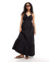 Y.A.S cotton poplin cross back cami maxi dress in black