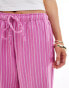 Stradivarius STR Petite linen look pull on trouser in pink stripe