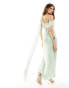 TFNC Bridesmaid chiffon fallen shoulder maxi dress with drape detail in fresh mint