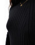 Threadbare high neck ribbed knitted midi dress in black