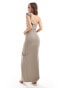 Vesper one shoulder bow detail side spilt maxi dress in stone