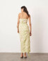 ASOS EDITION embroidered drape bandeau midi dress with fringe in olive