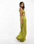 Style Cheat one shoulder satin cut-out midaxi dress in olive