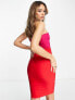 Vesper bandeau mini dress with notch detail in red and pink colour block