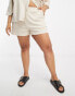 In The Style Plus towelling beach short co-ord in cream