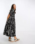 ASOS DESIGN twill collared button midi smock dress in mono blur print