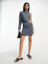 ASOS DESIGN one sleeve mini tee dress with cut out waist in slate grey