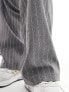 In The Style Petite x Perrie Sian wide leg drawstring trouser in grey pinstripe