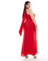 ASOS DESIGN Curve exclusive one sleeve tie neck maxi dress with batwing detail in red