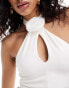 New Look corsage halter crop top in off white