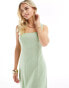 ASOS DESIGN Petite square neck tie back linen midi sundress in sage