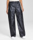 Women's Faux-Leather High-Rise Cargo Pants, Created for Macy's