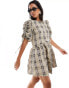 ASOS DESIGN ruched sleeve smock mini in check print