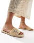 South Beach evil eye embellished espadrille mule sandals in natural raffia