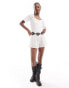 Reclaimed Vintage western playsuit with broderie and lace inserts in ivory