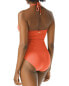 Vince Camuto 295904 Ring Cutout Halter One Piece Swimsuit, Red Sunset, 8