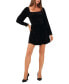 Women's Velvet Smocked Bodice Long Sleeve Dress