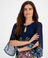 Petite Keyhole-Neck Border-Print Top, Created for Macy's