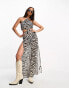 Miss Selfridge beach halter neck tie back maxi dress in zebra print