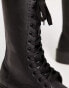 New Look mid calf height chunky lace up boots in black