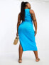 ASOS DESIGN Curve knitted racer midi dress in bright blue