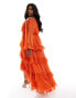 ASOS DESIGN Curve exclusive bardot maxi dress with high low hem in orange