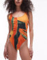 Topshop scoop swimsuit in orange papaya print