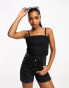 Wrangler denim bandana front crop top in black