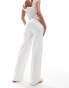 Vero Moda Tall tie waist wide leg trouser in white