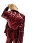 ASOS DESIGN skinny suit jacket in sequin diamond velvet in burgundy