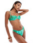 South Beach shiny abstract print high leg bikini bottom in green