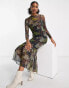 Never Fully Dressed mesh midaxi dress in contrast animal print