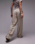 Topshop linen low rise draw cord waist straight leg trouser in beige