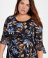 Plus Size Floral Side-Ruched 3/4-Sleeve Dress