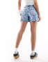 Noisy May straight leg ripped denim short in lightwash blue