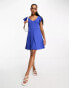 JDY ruffle sleeve mini skater dress in bright blue