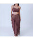 Women's Purple Shimmery Pleated Skirt and Embellished Crop Top Set