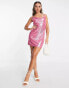 Urban Threads cowl neck mini dress in pink shimmer