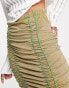 Reclaimed Vintage ruched midi skirt in green